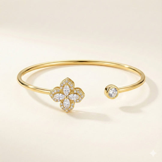 Pulsera de trébol giratorio - aleación de acero inoxidable bañado en oro 14k - Podios