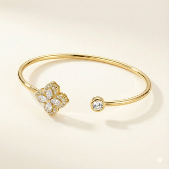 Pulsera de trébol giratorio - aleación de acero inoxidable bañado en oro 14k - Podios