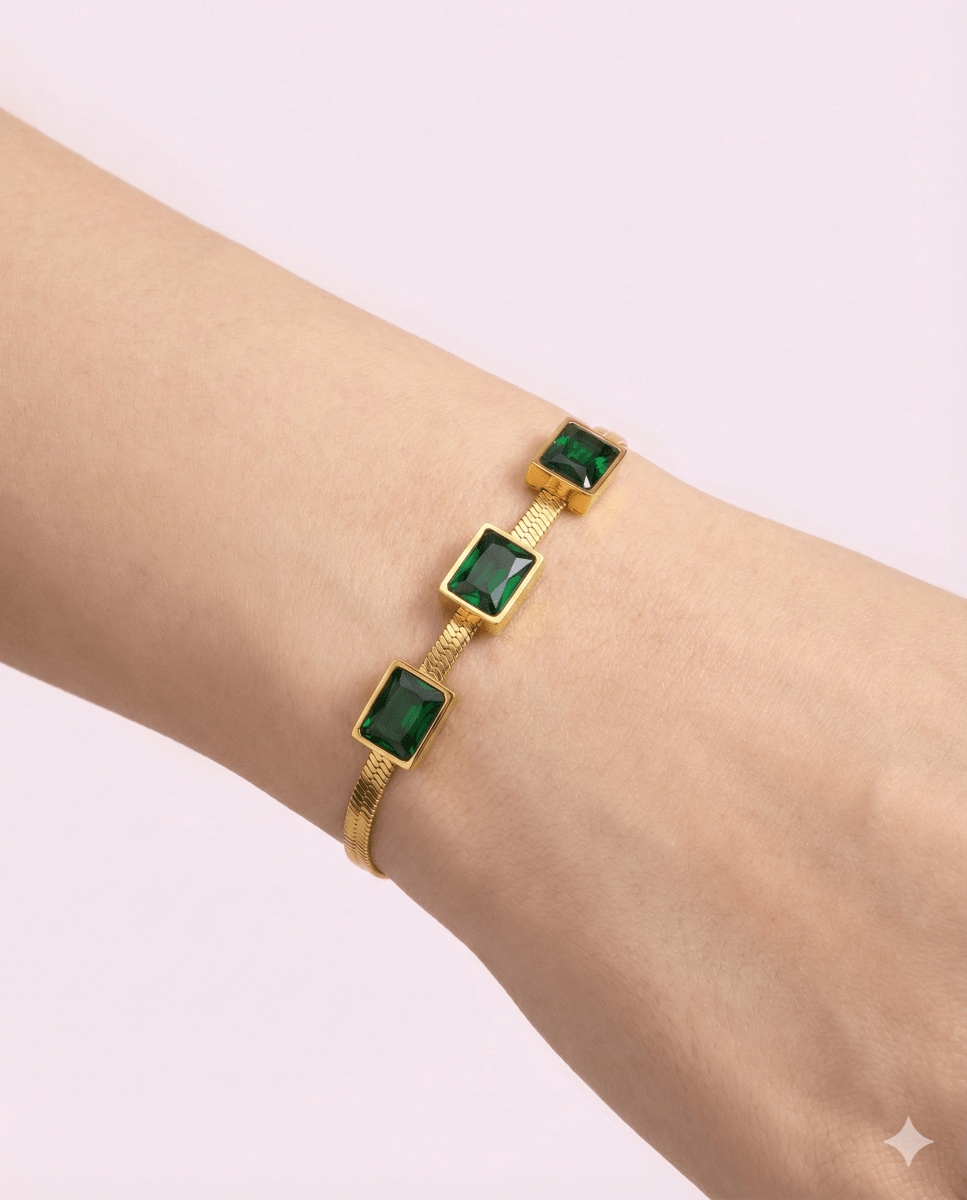 Pulsera Emerald Elegance – Bañada en Oro 14K - Podios