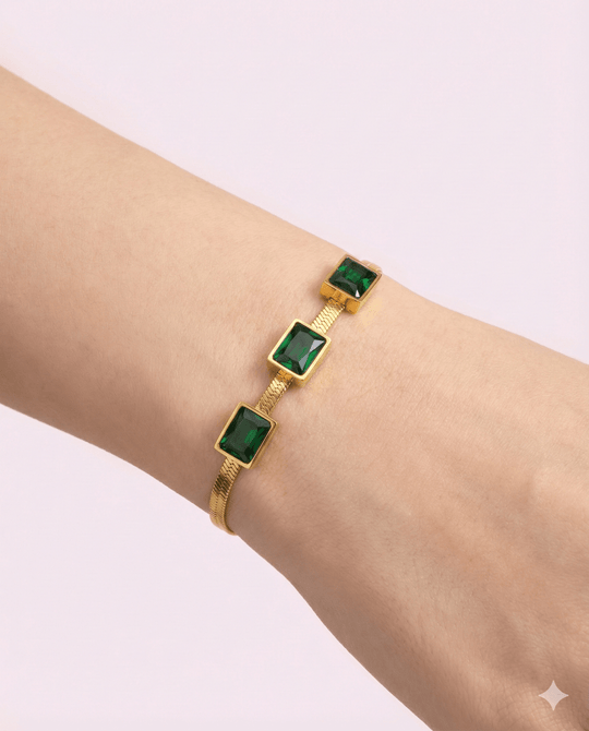 Pulsera Emerald Elegance – Bañada en Oro 14K - Podios