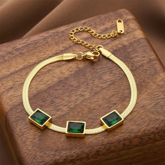 Pulsera Emerald Elegance – Bañada en Oro 14K - Podios