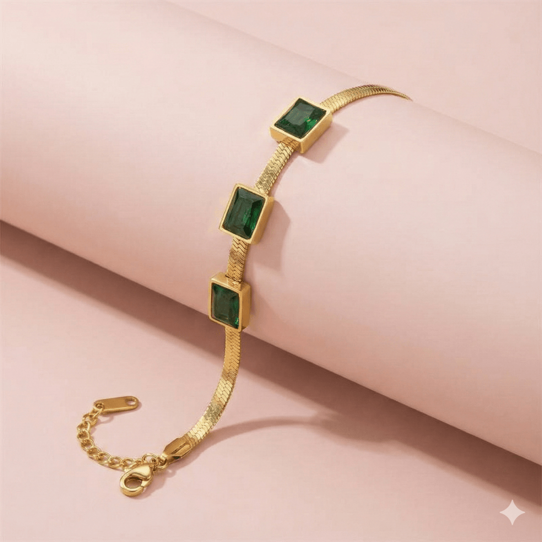 Pulsera Emerald Elegance – Bañada en Oro 14K - Podios