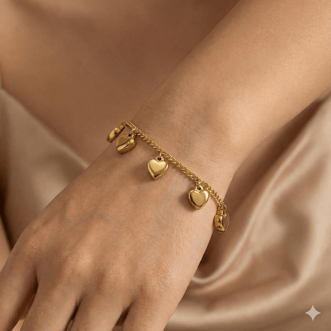 Pulsera Heart Charm – Bañada en oro 14K y ajustable - Podios