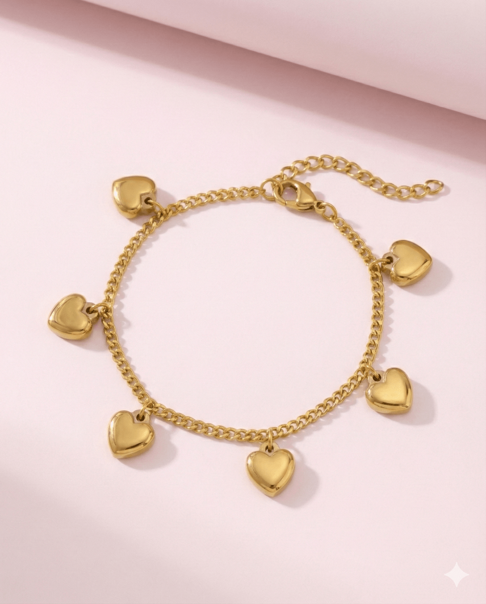 Pulsera Heart Charm – Bañada en oro 14K y ajustable - Podios