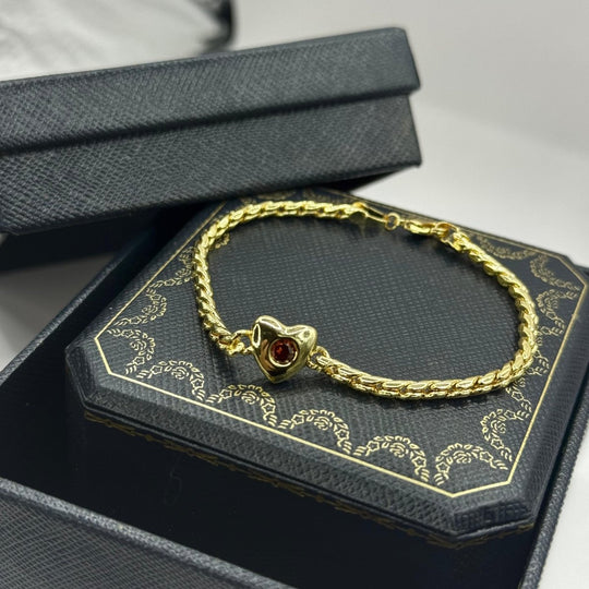Pulsera Heart of Seine – Bañada en Oro 18K con Brillante Rojo - Podios