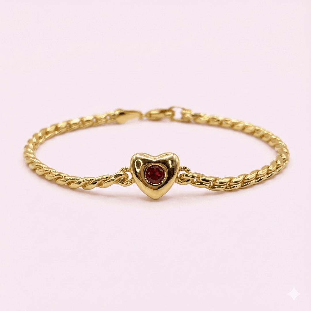 Pulsera Heart of Seine – Bañada en Oro 18K con Brillante Rojo - Podios