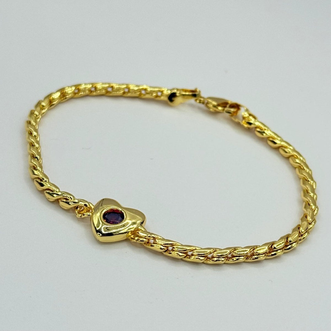 Pulsera Heart of Seine – Bañada en Oro 18K con Brillante Rojo - Podios