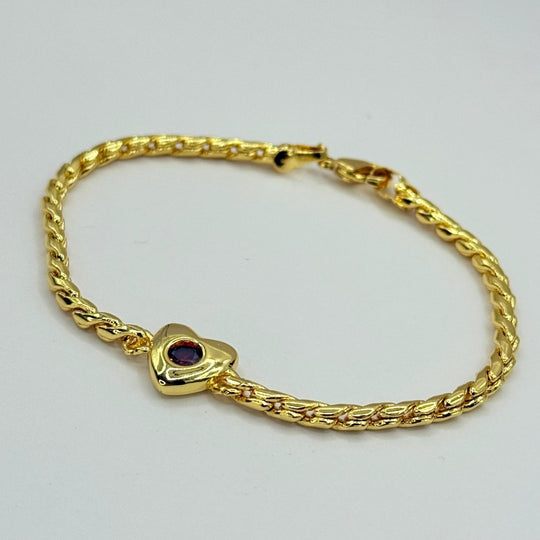 Pulsera Heart of Seine – Bañada en Oro 18K con Brillante Rojo - Podios