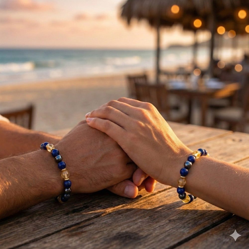 Pulsera Sol, Arena y Mar - diseño ajustable con azul y dorado - Podios