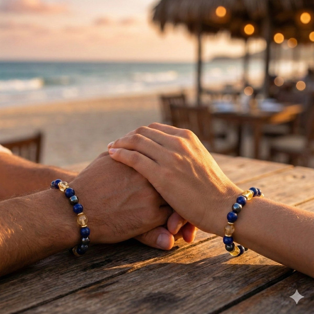 Pulsera Sol, Arena y Mar - diseño ajustable con azul y dorado - Podios