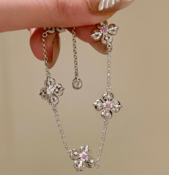 Pulsera Trébol de la Amatistas – Plata con Brillantes Rosados - Podios
