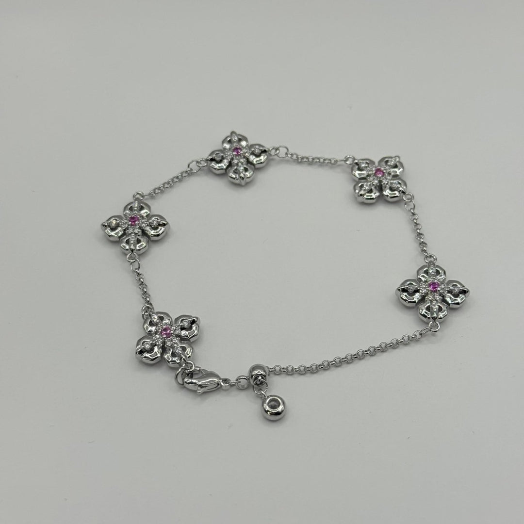Pulsera Trébol de la Amatistas – Plata con Brillantes Rosados - Podios