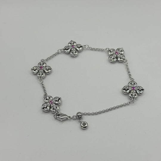 Pulsera Trébol de la Amatistas – Plata con Brillantes Rosados - Podios