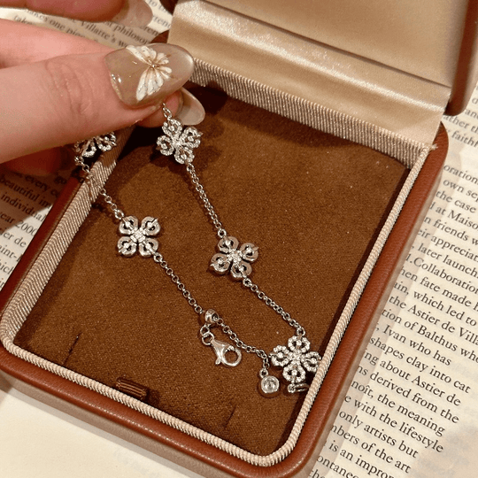 Pulsera Trébol de la Amatistas – Plata con Brillantes Rosados - Podios