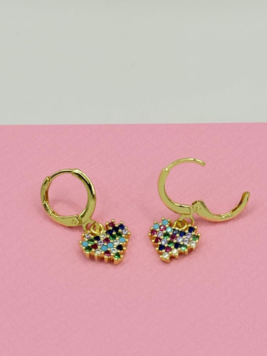 Rainbow Heart Dúo™ Conjunto de Collar y Aros enchapados en oro de 18 quilates con circonitas 3A - Podios