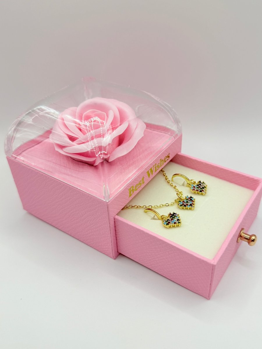 Rainbow Heart Dúo™ Conjunto de Collar y Aros enchapados en oro de 18 quilates con circonitas 3A - Podios