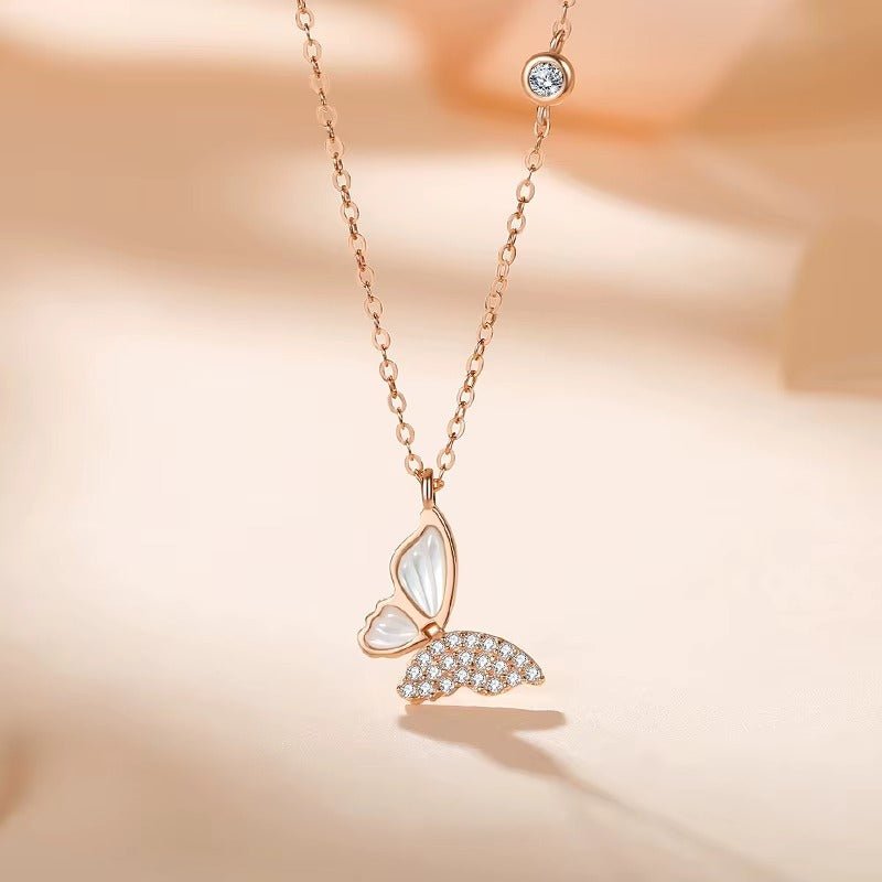 Rosas y Mariposa - Collar de plata 925 bañado en oro rosa en caja romántica - Podios