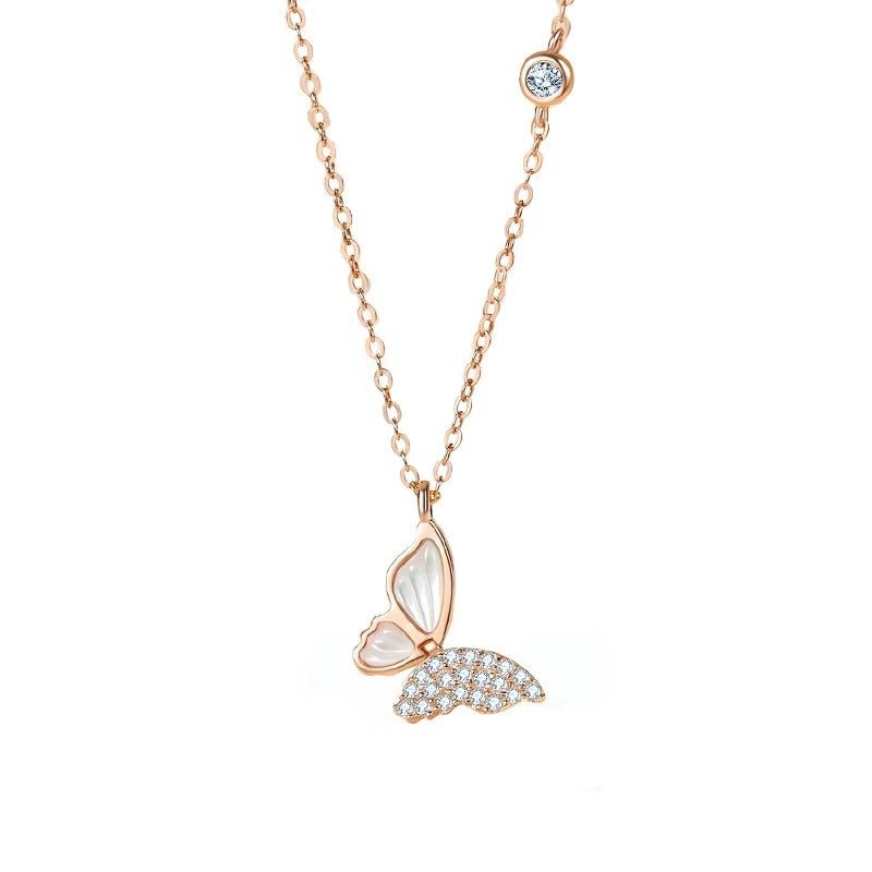 Rosas y Mariposa - Collar de plata 925 bañado en oro rosa en caja romántica - Podios