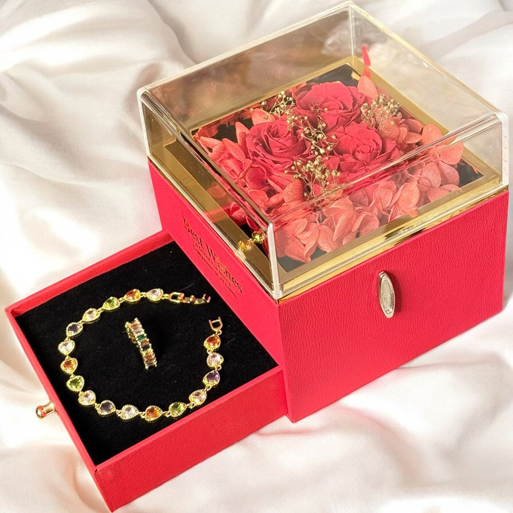 Set arcoiris en caja musical de rosas - Podios