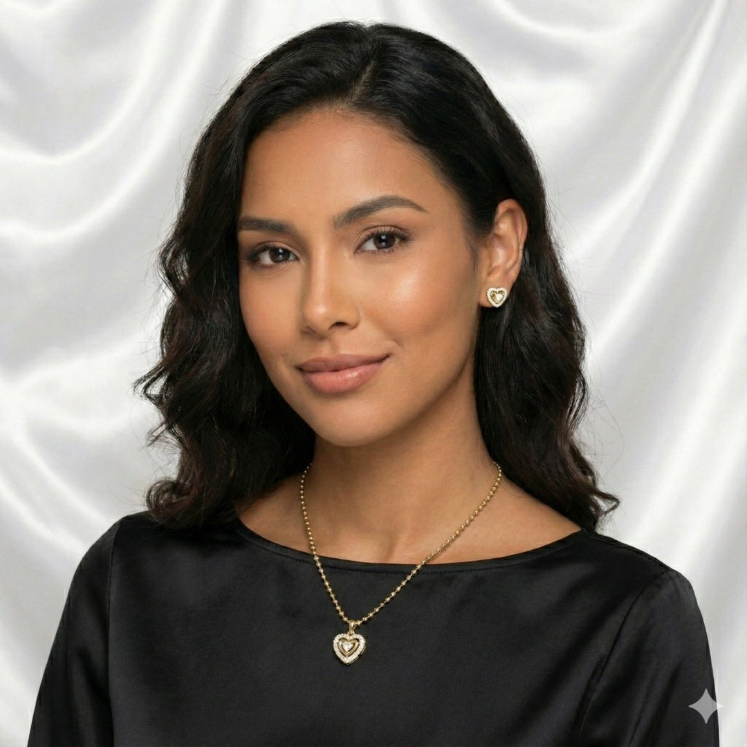 Set Corazón Radiante™ Collar y Aros enchapados en oro de 18 quilates - Podios