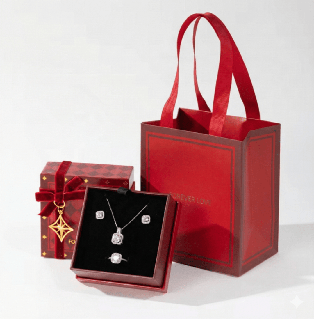 Set Forever Love - Regalo único con collar, aros y anillo ajustable en Plata 925 - Podios