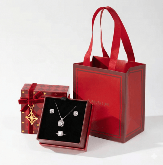 Set Forever Love - Regalo único con collar, aros y anillo ajustable en Plata 925 - Podios