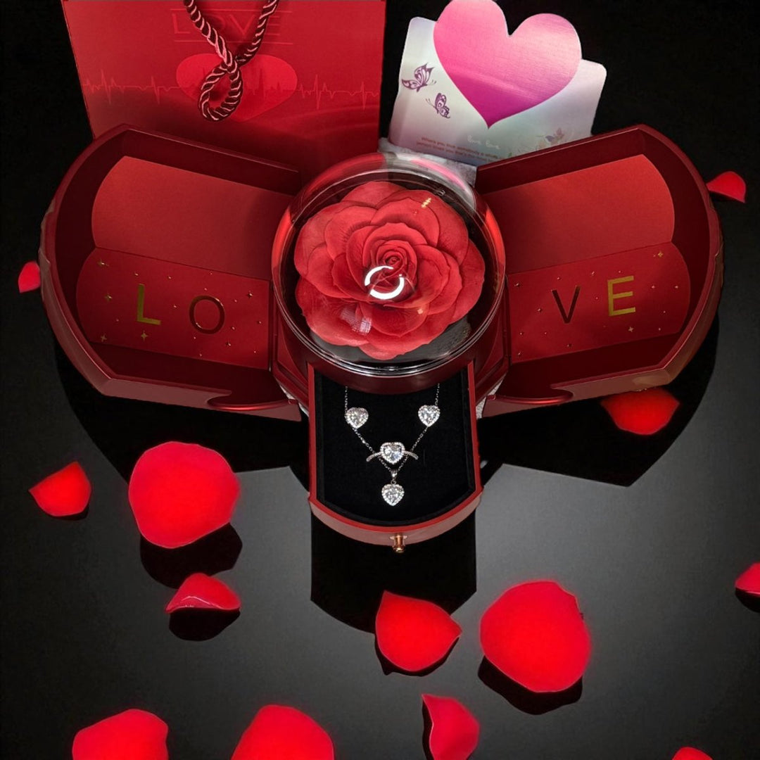 Set Queen of Hearts™ - Anillo, collar y aros de Plata 925 con Circón en Caja Premium - Podios