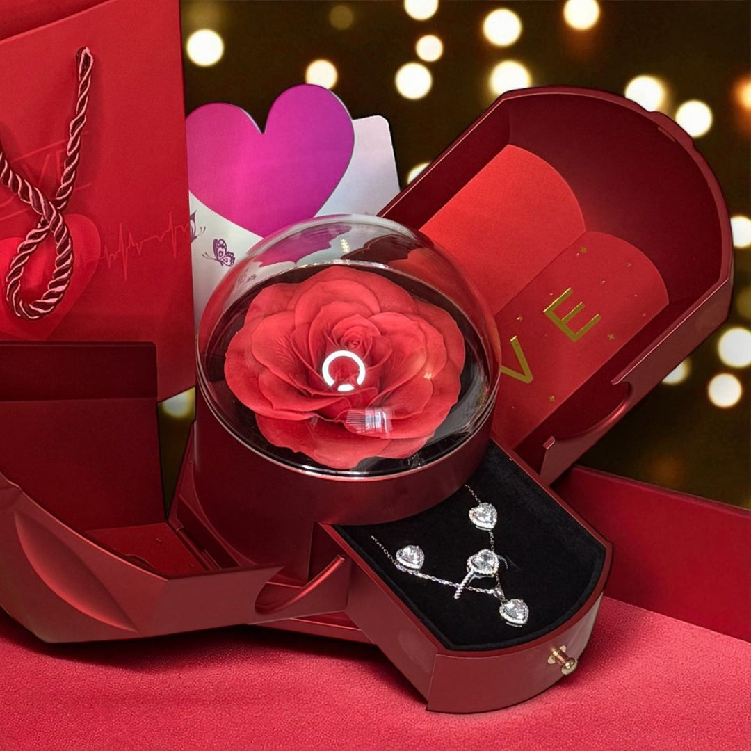 Set Queen of Hearts™ - Anillo, collar y aros de Plata 925 con Circón en Caja Premium - Podios