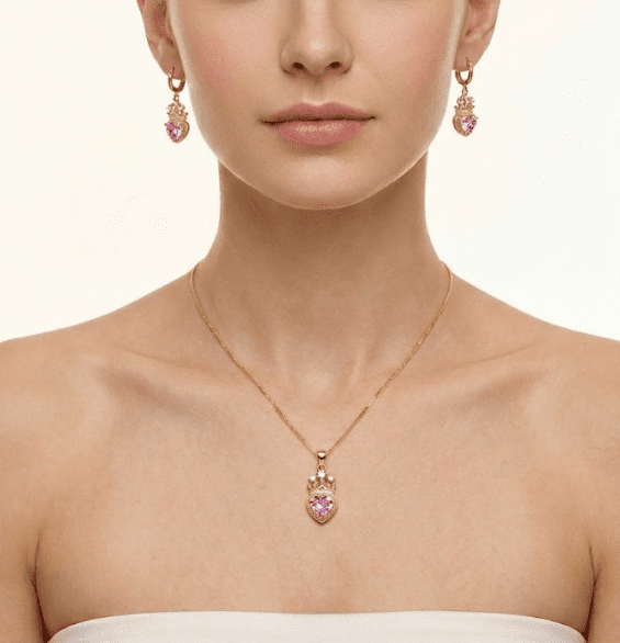 Set Royal Heart™ Conjunto de collar y aros enchapados en oro 18k con circonita cúbica - varios colores - Podios