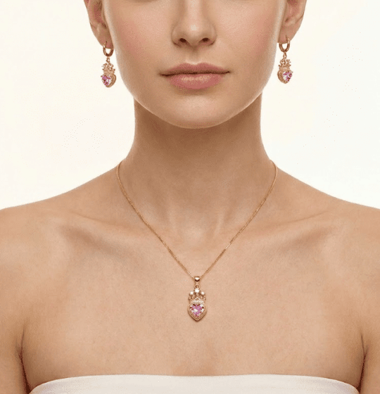 Set Royal Heart™ Conjunto de collar y aros enchapados en oro 18k con circonita cúbica - varios colores - Podios