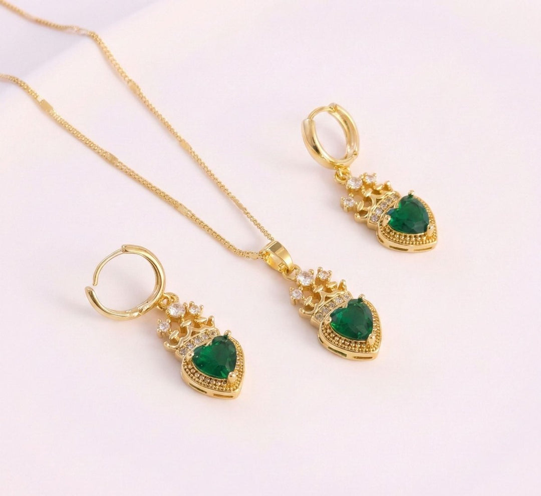 Set Royal Heart™ Conjunto de collar y aros enchapados en oro 18k con circonita cúbica - varios colores - Podios