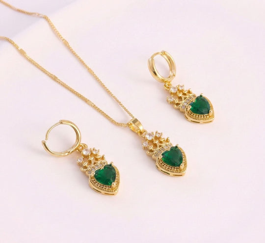 Set Royal Heart™ Conjunto de collar y aros enchapados en oro 18k con circonita cúbica - varios colores - Podios