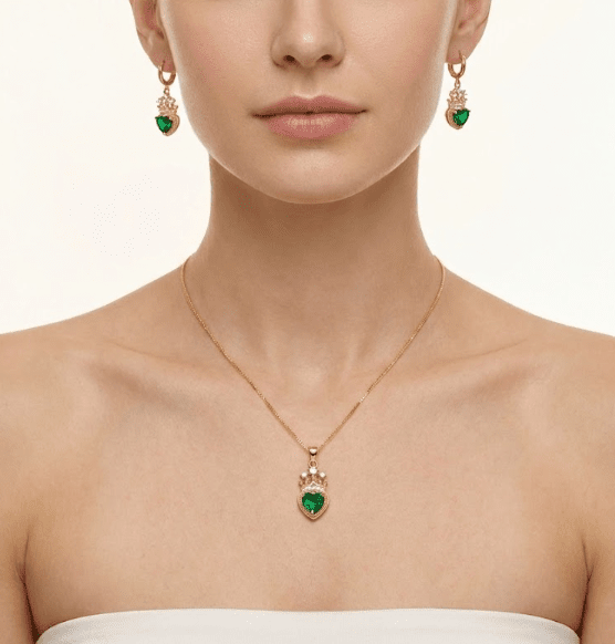 Set Royal Heart™ Conjunto de collar y aros enchapados en oro 18k con circonita cúbica - varios colores - Podios