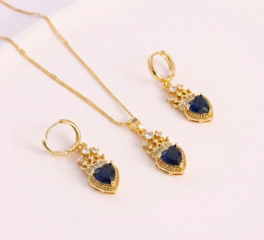 Set Royal Heart™ Conjunto de collar y aros enchapados en oro 18k con circonita cúbica - varios colores - Podios