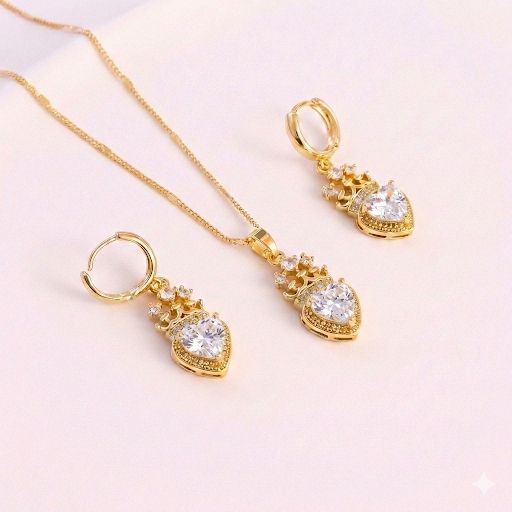Set Royal Heart™ Conjunto de collar y aros enchapados en oro 18k con circonita cúbica - varios colores - Podios
