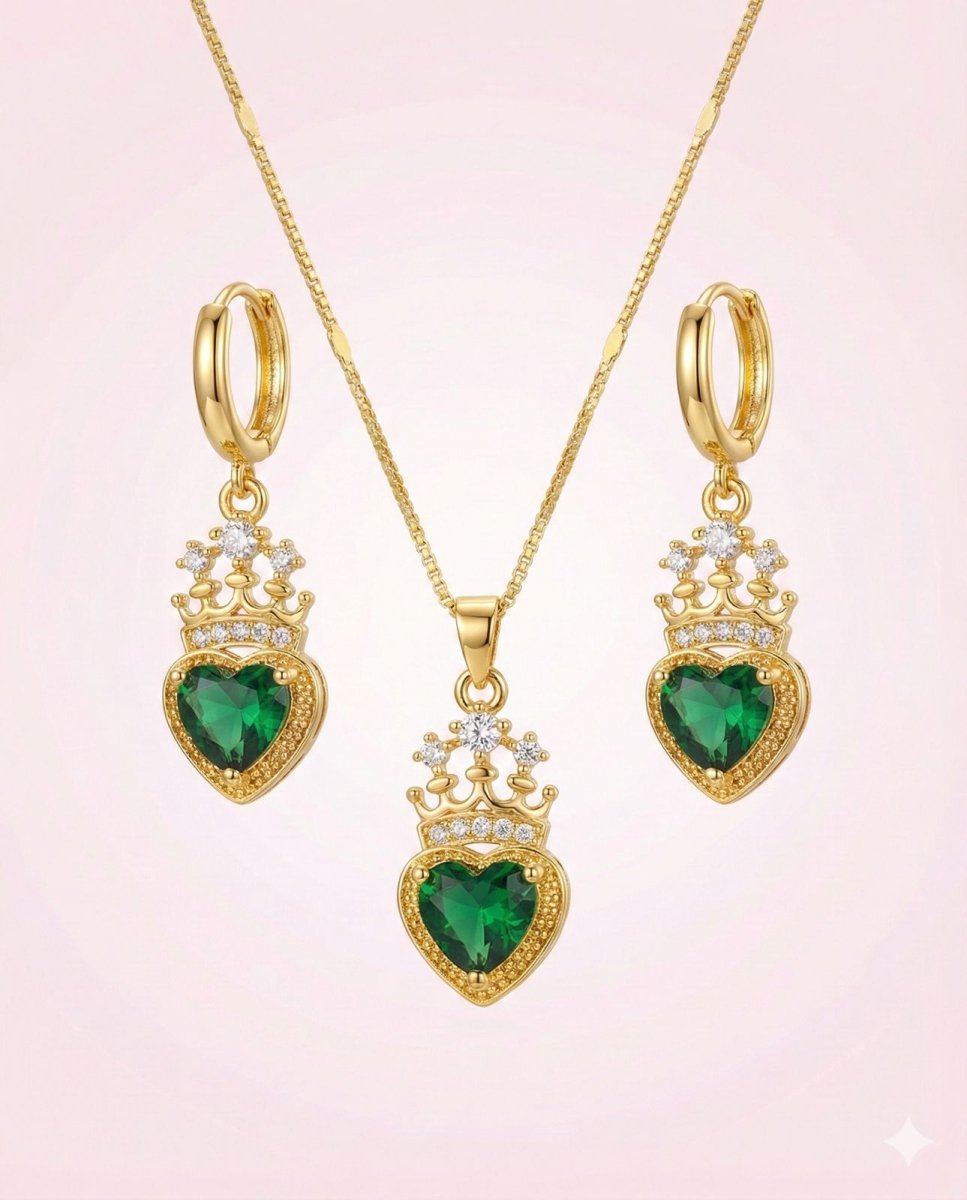 Set Royal Heart™ Conjunto de collar y aros enchapados en oro 18k con circonita cúbica - varios colores - Podios