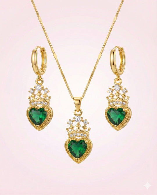 Set Royal Heart™ Conjunto de collar y aros enchapados en oro 18k con circonita cúbica - varios colores - Podios