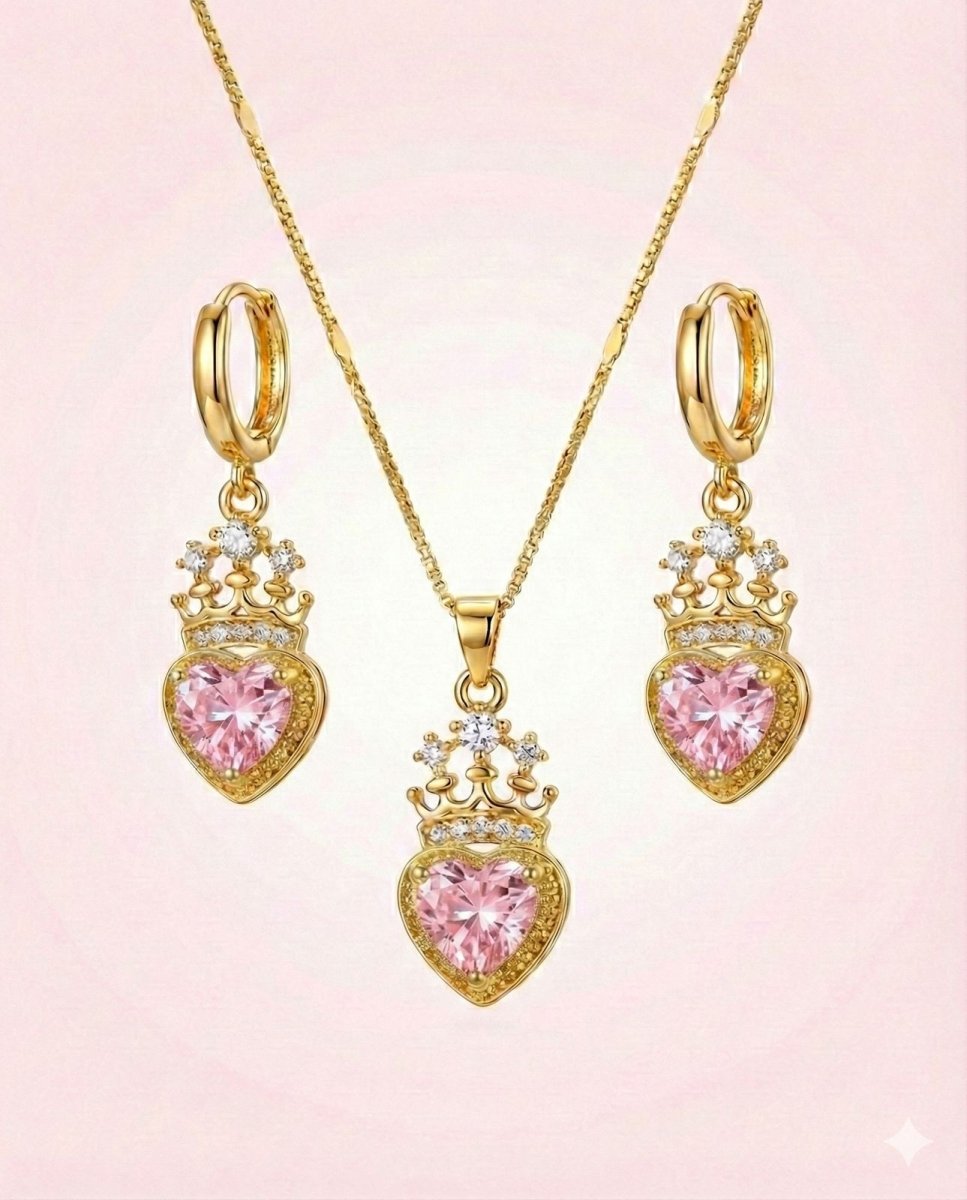 Set Royal Heart™ Conjunto de collar y aros enchapados en oro 18k con circonita cúbica - varios colores - Podios