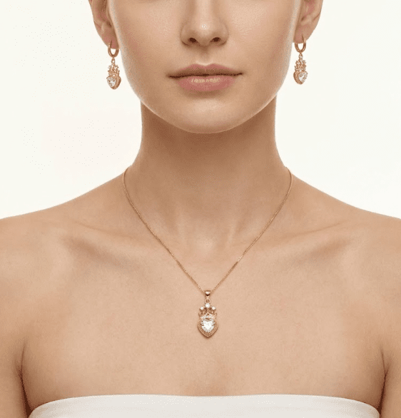 Set Royal Heart™ Conjunto de collar y aros enchapados en oro 18k con circonita cúbica - varios colores - Podios