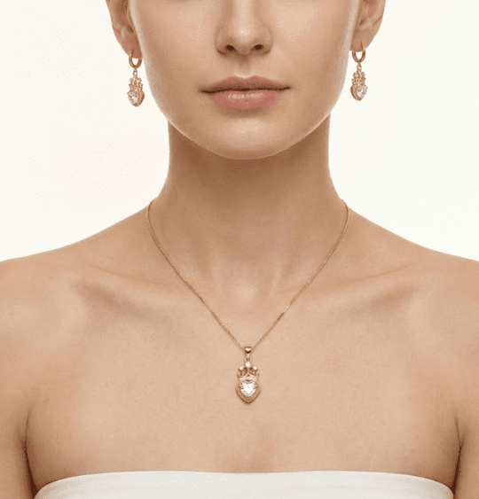 Set Royal Heart™ Conjunto de collar y aros enchapados en oro 18k con circonita cúbica - varios colores - Podios