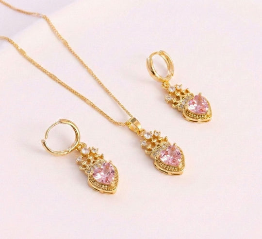 Set Royal Heart™ Conjunto de collar y aros enchapados en oro 18k con circonita cúbica - varios colores - Podios