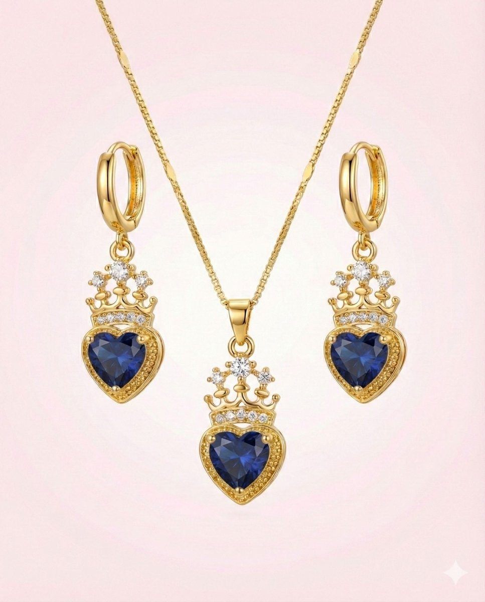 Set Royal Heart™ Conjunto de collar y aros enchapados en oro 18k con circonita cúbica - varios colores - Podios