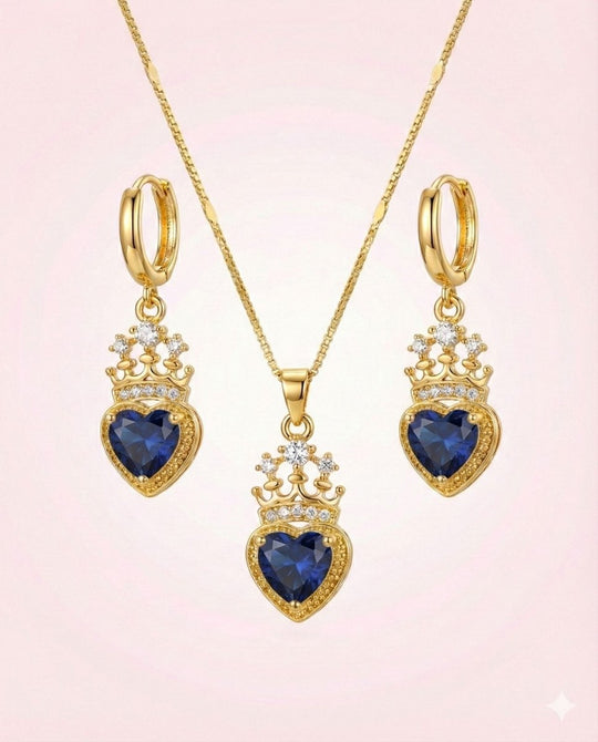 Set Royal Heart™ Conjunto de collar y aros enchapados en oro 18k con circonita cúbica - varios colores - Podios