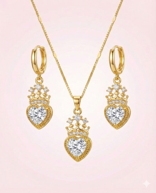 Set Royal Heart™ Conjunto de collar y aros enchapados en oro 18k con circonita cúbica - varios colores - Podios
