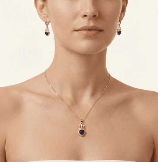 Set Royal Heart™ Conjunto de collar y aros enchapados en oro 18k con circonita cúbica - varios colores - Podios