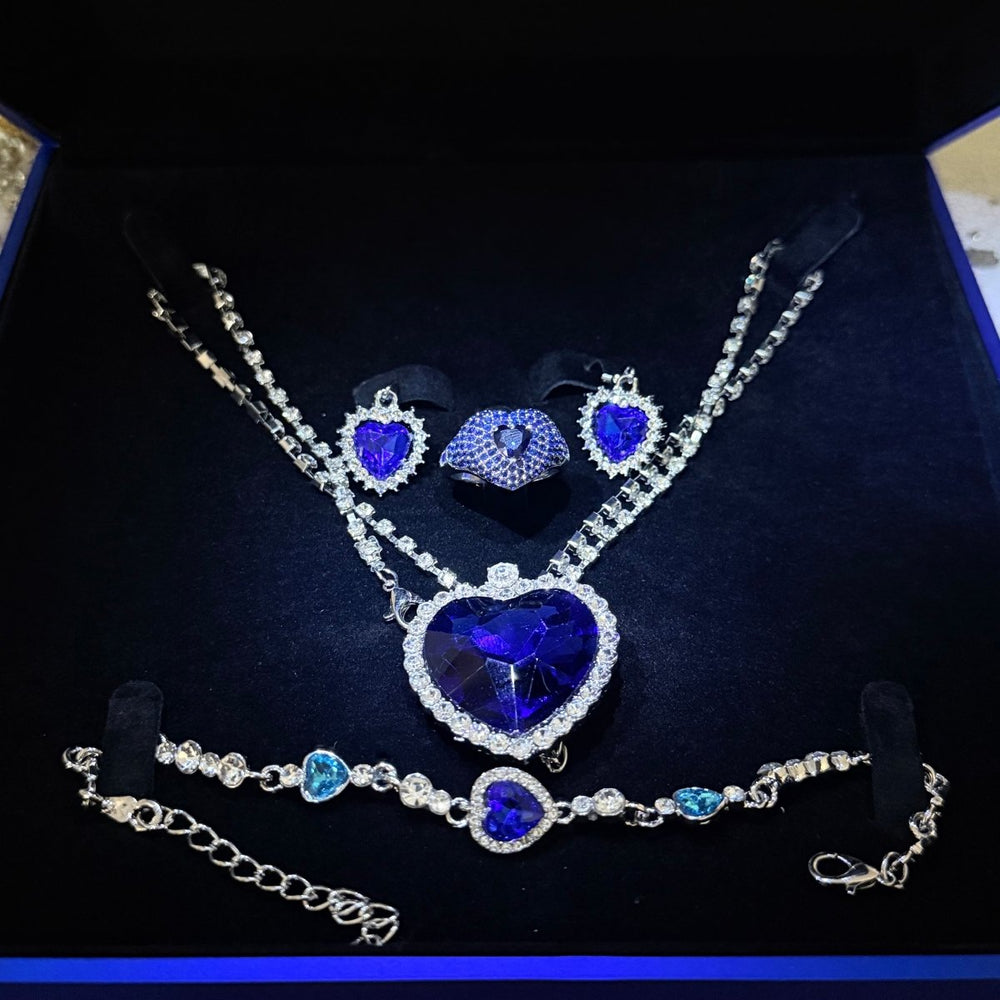 Set Titanic Blue 4 Seas: collar, anillo, pulsera y aros de circón en estuche luz LED - Podios