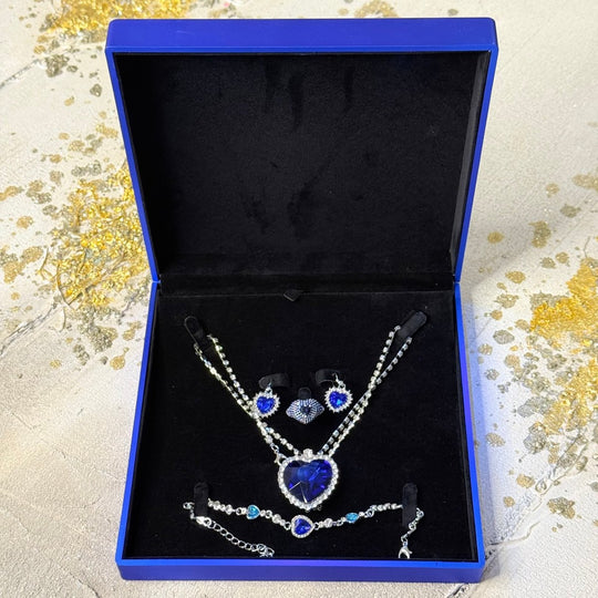 Set Titanic Blue 4 Seas: collar, anillo, pulsera y aros de circón en estuche luz LED - Podios