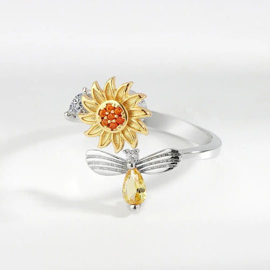 Spring and light™ - Anillo de girasol giratorio de Plata 925 ajustable - Podios