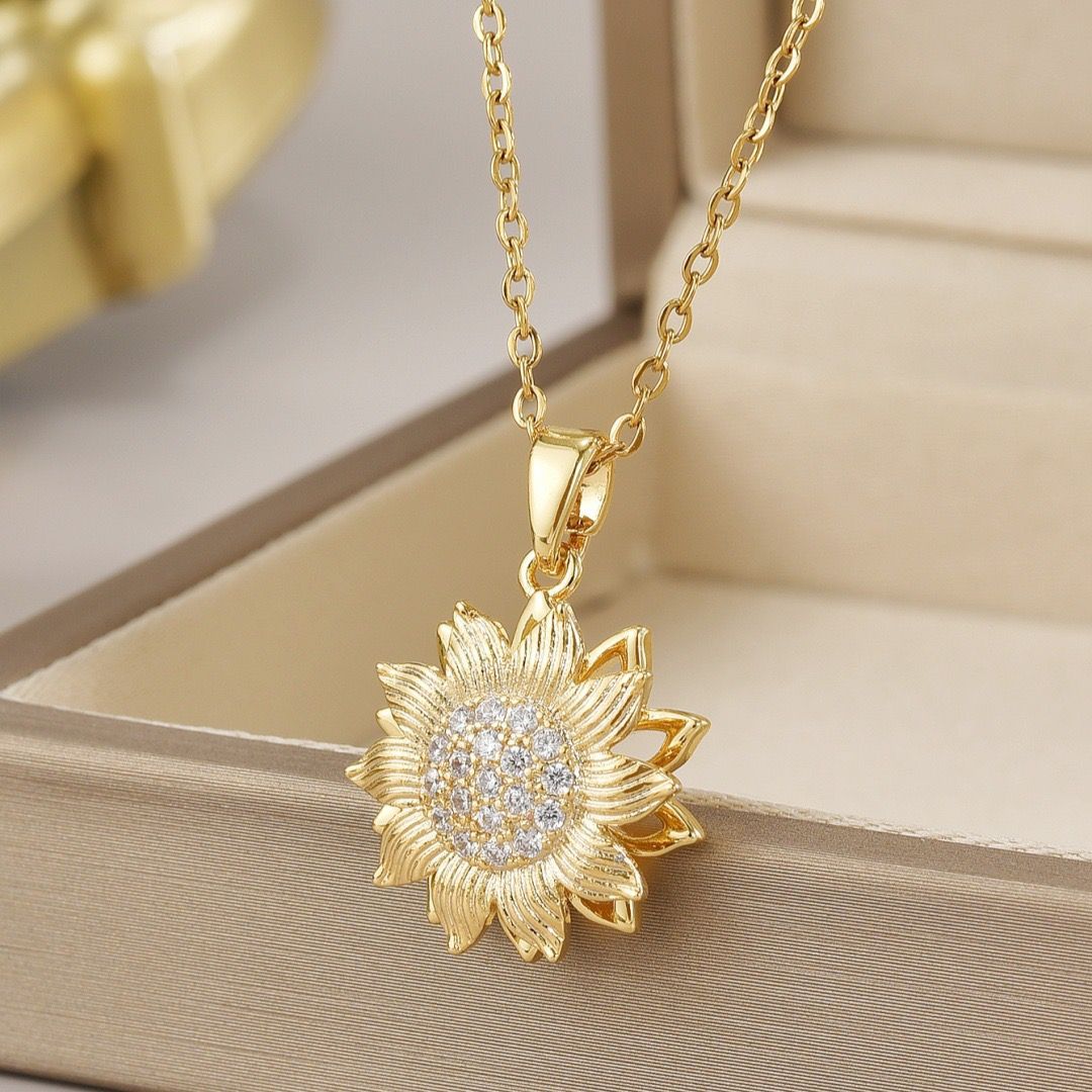 Sun Lumiere Unique - collar girasol enchapado en oro 14k con brillantes - Podios