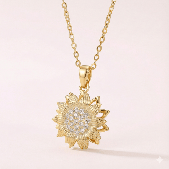 Sun Lumiere Unique - collar girasol enchapado en oro 14k con brillantes - Podios